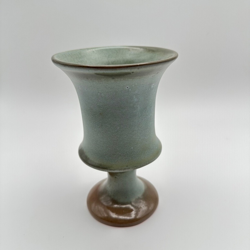 Frankoma F35 Green Pedestal Goblet Stoneware Vintage - Picture 1 of 7